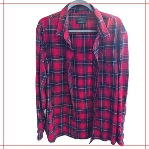 Lucky Brand Classic Fit Plaid Flannel Shirt Men's XL Saturday Stretch‎ Red Navy